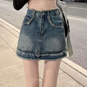 RM5770#高腰复古牛仔半身裙女2023夏季新款短裙设计感防走光a字包臀裙子
