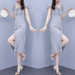 RM5839#夏季别致漂亮绝美解构心机设计感荷叶边仙气连衣裙收腰长裙女