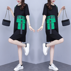 RM7882#夏装新款时尚休闲圆领大码女装显瘦连衣裙宽松遮肉裙子