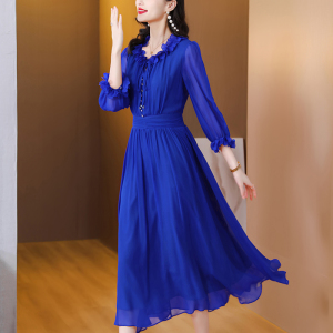 RM5778#纯色时尚奢华红色轻奢桑蚕丝连衣裙气质显瘦真丝裙女装