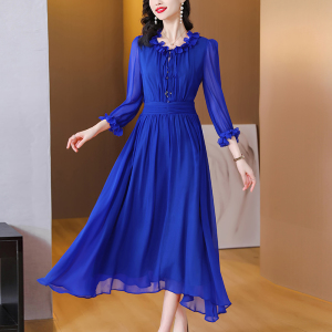 RM5778#纯色时尚奢华红色轻奢桑蚕丝连衣裙气质显瘦真丝裙女装