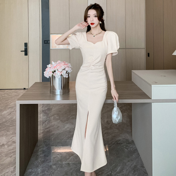 RM17512#短袖连衣裙女2023年夏季新款高品质紧身显瘦包臀长裙