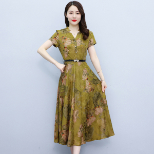 RM5475#夏季新款重磅花罗提花真丝香云纱印花百搭连衣裙女