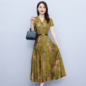 RM5475#夏季新款重磅花罗提花真丝香云纱印花百搭连衣裙女