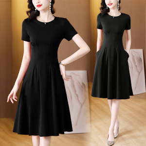 RM5738#黑色短袖连衣裙女夏季2023年新款高级感收腰显瘦气质赫本