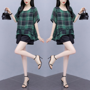 RM5664#大码女装夏季新款网红时尚简约百搭减龄印花烫钻两件套套装