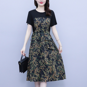 RM5665#大码女装2023夏季新款网红时尚印花显瘦宽松胖MM连衣裙女