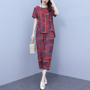 RM5666#大码女装2023新款夏加肥加大宽松时尚短袖T恤小衫两件套妈妈装