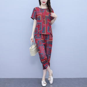 RM5666#大码女装2023新款夏加肥加大宽松时尚短袖T恤小衫两件套妈妈装