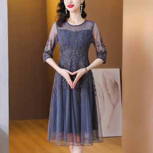 RM6283#连衣裙女2023年春夏新款款优雅显瘦中老年中古刺绣裙子