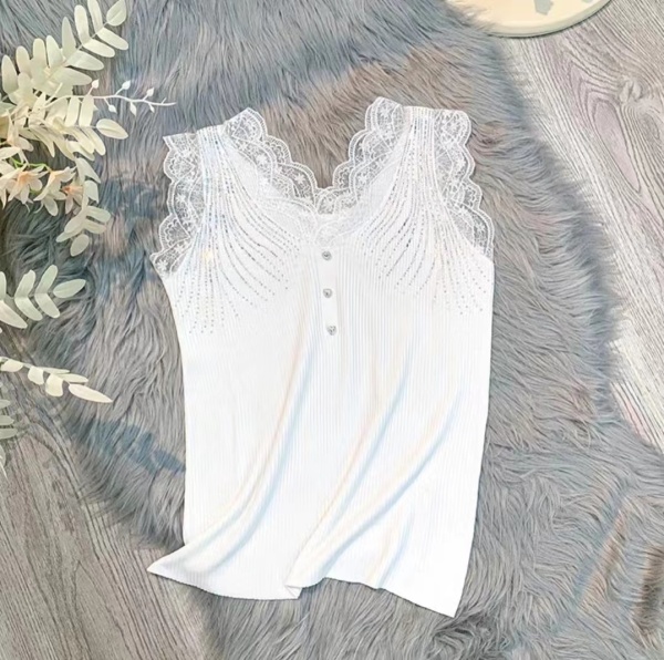 RM5742#夏季新款时尚蕾丝花边烫钻内搭背心冰丝吊带针织打底衫