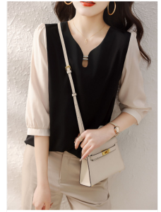 RM5702#春夏新款撞色拼接设计感衬衣女春装上衣通勤长袖衬衫女