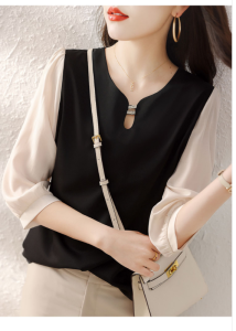 RM5702#春夏新款撞色拼接设计感衬衣女春装上衣通勤长袖衬衫女