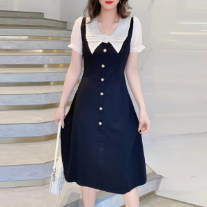 RM5717#法式赫本风连衣裙2023夏季新款胖妹妹遮肚显瘦裙