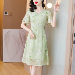 RM10621#旗袍2023年新款夏季小个子日常改良年轻款绿色小清新淑女风连衣裙