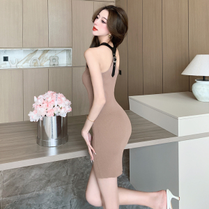 Hanging Neck Tank Top Dress Women's Summer 2023 New Style Slim Fit Spicy Girls' Hip Wrap Dress