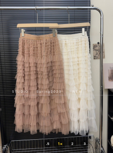 RM6574#新款纯色高腰A字网纱蛋糕裙设计感氛围感百搭小个子半身裙