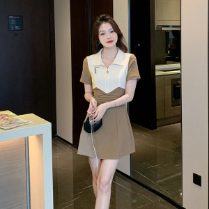 RM5614#夏季新款女装法式polo领别致收腰温柔风连衣裙子