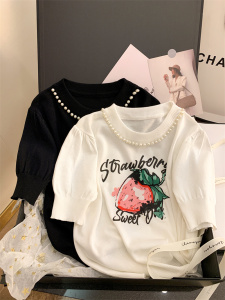 RM5797#新日系减龄草莓字母圆领针织衫