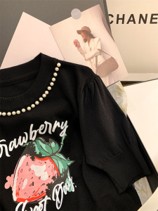 RM5797#新日系减龄草莓字母圆领针织衫