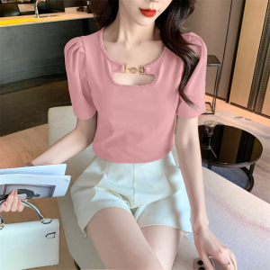 RM7034#夏季新款设计感小众打底衫泡泡袖短款上衣短袖t恤女