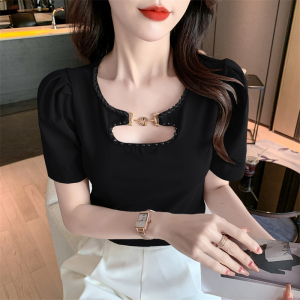 RM7034#夏季新款设计感小众打底衫泡泡袖短款上衣短袖t恤女