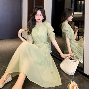 RM15747#温柔风初恋甜美森系仙女收腰显瘦茶歇裙泡泡袖法式连衣裙