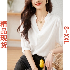 RM5894#V领简约休闲蝙蝠袖上衣女2023夏季新款舒适透气百搭衬衫