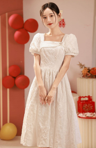 TR45912# 法式白色礼服连衣裙女平时可穿夏季小白裙甜美淑女短袖 礼服批发
