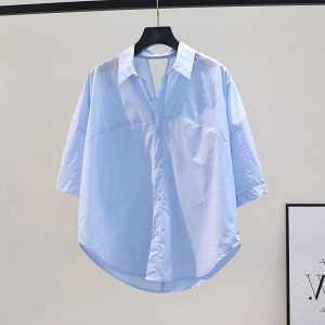 RM18368#设计感小众棉布衬衫女夏季新款韩版宽松褶皱短袖洋气减龄衬衣上衣