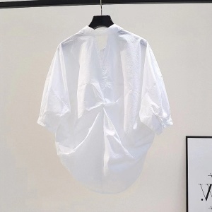 RM18368#设计感小众棉布衬衫女夏季新款韩版宽松褶皱短袖洋气减龄衬衣上衣