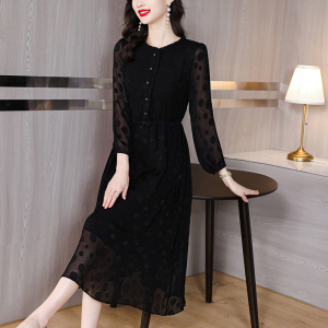 RM5807#贵夫人高端连衣裙长袖夏季女2023新款高级感妈妈黑色气质大码裙子