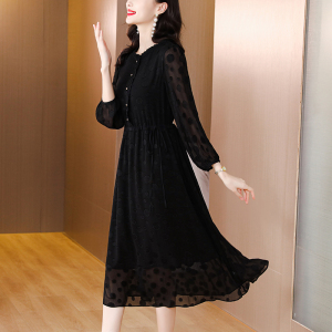 RM5807#贵夫人高端连衣裙长袖夏季女2023新款高级感妈妈黑色气质大码裙子