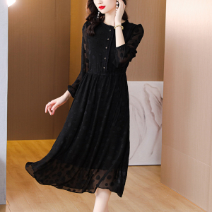 RM5807#贵夫人高端连衣裙长袖夏季女2023新款高级感妈妈黑色气质大码裙子