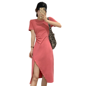 TR32984# 夏季新款纯色极简风收腰开叉设计感气质裙子 服装批发女装批发服饰货源