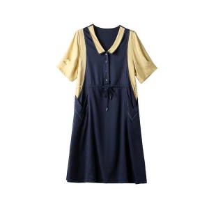 RM5671#大码2023年夏季新款女胖MM假两件减龄洋气显瘦连衣裙宽松型A字裙