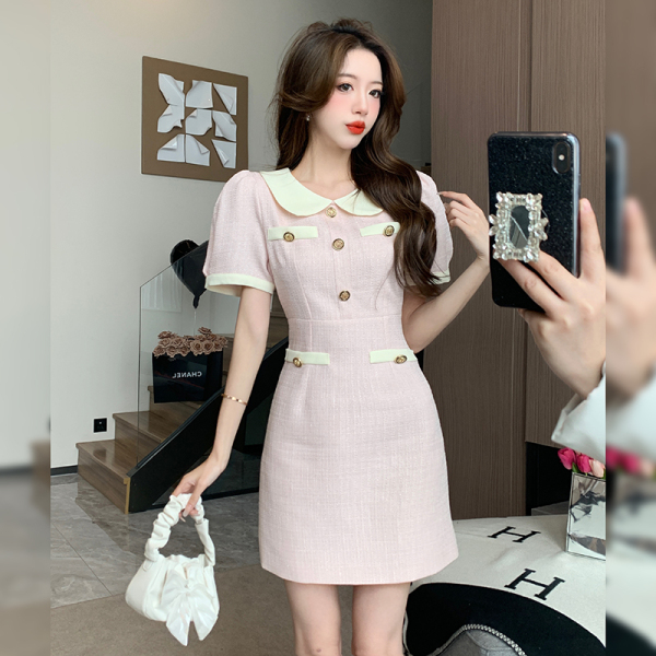 RM5930#小香风连衣裙法式娃娃领高级感小众设计小个子短袖裙子