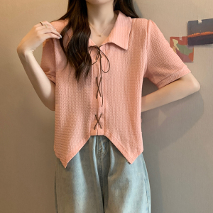 RM5502#夏装新款胖mm时尚百搭显瘦高级感抽绳短袖上衣T