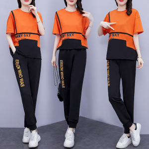 RM5992#夏装运动服套装洋气大码夏季休闲两件套胖MM短袖长裤两件套