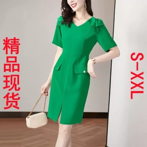 RM5897#名媛气质包臀一步裙夏绿色显瘦修身2023新款短袖连衣裙女漂亮洋气