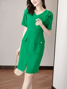 RM5897#名媛气质包臀一步裙夏绿色显瘦修身2023新款短袖连衣裙女漂亮洋气