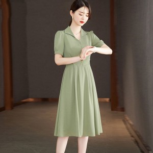 RM5663#绿色气质高级感连衣裙夏季2023年新款女装收腰显瘦小个子纯色裙子