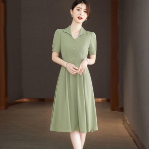 RM5663#绿色气质高级感连衣裙夏季2023年新款女装收腰显瘦小个子纯色裙子