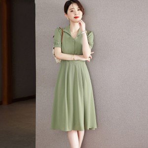 RM5663#绿色气质高级感连衣裙夏季2023年新款女装收腰显瘦小个子纯色裙子
