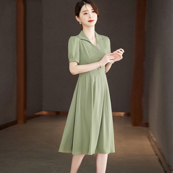 RM5663#绿色气质高级感连衣裙夏季2023年新款女装收腰显瘦小个子纯色...