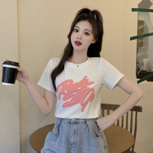 RM5735#大码女装胖妹妹简约韩版百搭休闲短袖印花绣花夏季T恤