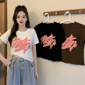 RM5735#大码女装胖妹妹简约韩版百搭休闲短袖印花绣花夏季T恤