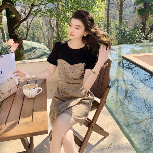 RM5560#夏季新款女装韩版拼接不对称时尚气质爱心抽褶连衣裙