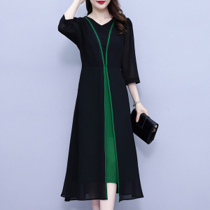 TR46815# 大码黑色连衣裙新款春夏女装显瘦高端奢华大牌裙子