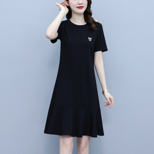 RM16487#夏新米奇印花t恤裙时尚休闲显瘦荷叶边中长款连衣裙女